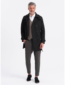 Ombre Clothing Elegantiškas vyriškas SLIM FIT paltas su diržu - juodas V2 OM-COSC-0111