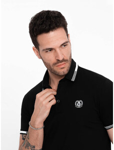 Ombre Clothing Vyriški elastano polo marškinėliai su kontrastingais elementais - juodi V2 OM-POSS-0123