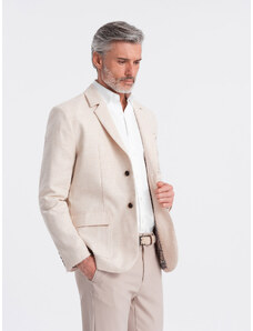Ombre Clothing Vyriškas reguliaraus kirpimo švarkas su linu - grafitinis V5 OM-BLZB-0128