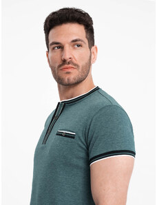 Ombre Clothing Vyriški marškinėliai su dekoratyviniais kaspinais - tamsiai žali V2 OM-TSCT-0175