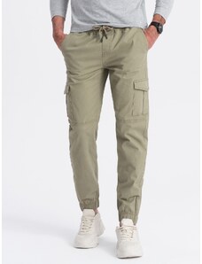 Ombre Clothing Vyriškos JOGGERY kelnės su užtrauktukais ir krovininėmis kišenėmis - chaki V1 OM-PAJO-0123