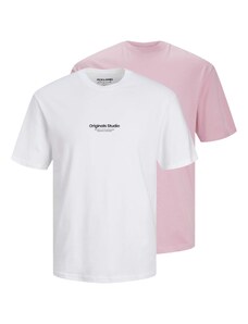 JACK & JONES Marškinėliai 'VESTERBRO' ryškiai rožinė spalva / juoda / balta