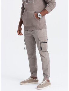 Ombre Clothing Vyriškos JOGGER kelnės su užtrauktukais ir krovininėmis kišenėmis - tamsiai smėlio spalvos V2 OM-PAJO-0125