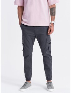 Ombre Clothing Vyriškos JOGGER kelnės su užtrauktukais užsegamomis krovininėmis kišenėmis - grafito spalvos V3 OM-PAJO-0125