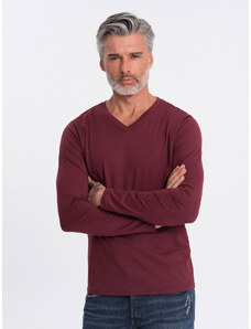 Ombre Clothing Vyriška marškinėlių ilgomis rankovėmis su V formos iškirpte - bordo spalvos V8 OM-LSBL-0108
