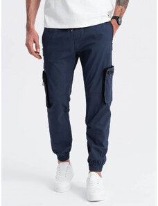 Ombre Clothing Vyriškos JOGGER kelnės su užtrauktukais ir krovininėmis kišenėmis - tamsiai mėlynos V5 OM-PAJO-0135