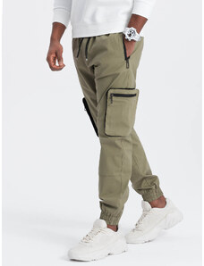 Ombre Clothing Vyriškos JOGGER kelnės su užtrauktukais ir krovininėmis kišenėmis - šviesiai pilkos V1 OM-PAJO-0135