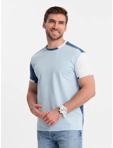 Ombre Clothing Vyriški elastano marškinėliai su apykaklės formos rankovėmis - mėlyni V2 OM-TSCT-0176