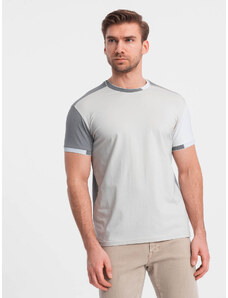Ombre Clothing Vyriški elastano marškinėliai su spalvotomis rankovėmis - pilki V4 OM-TSCT-0176