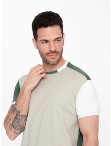 Ombre Clothing Vyriški elastano marškinėliai su spalvotomis rankovėmis - žali V5 OM-TSCT-0176