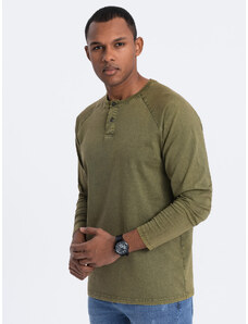 Ombre Clothing Vyriška skalbiama marškininė su ilgomis rankovėmis ir raglano rankovėmis - tamsiai alyvinė V4 OM-LSWL-22FW-001