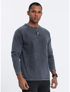 Ombre Clothing Vyriška skalbiama marškininė su ilgomis rankovėmis ir raglano rankovėmis - tamsiai mėlyna V2 OM-LSWL-22FW-001