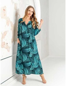 Lega ilga viskozinė suknelė "Panchita Turquoise Floral Print"
