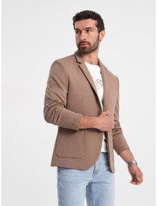 Ombre Clothing Vyriškas švarkas su kišenėmis - tamsiai smėlio spalvos V3 OM-BLZB-0127