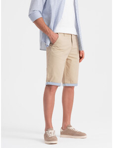 Ombre Clothing Vyriški chinos šortai su džinsiniu apvadu - smėlio spalvos V10 W421