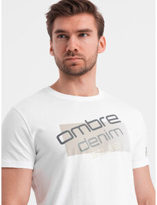 Ombre Clothing Vyriški medvilniniai marškinėliai su logotipu - balti V1 OM-TSPT-0139