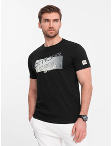 Ombre Clothing Vyriški medvilniniai marškinėliai su logotipu - juodi V2 OM-TSPT-0139