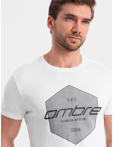 Ombre Clothing Vyriški medvilniniai marškinėliai su geometriniais piešiniais ir logotipu - balti V1 OM-TSPT-0141