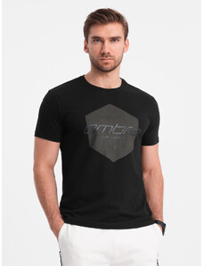 Ombre Clothing Vyriški medvilniniai marškinėliai su geometriniais piešiniais ir logotipu - juodi V2 OM-TSPT-0141