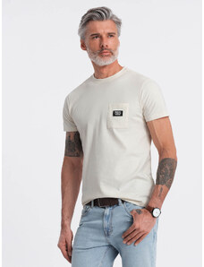 Ombre Clothing Vyriški laisvalaikio marškinėliai su kišenėmis - kreminės spalvos V8 OM-TSCT-0109