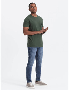 Ombre Clothing Vyriški laisvalaikio marškinėliai su kišenėmis - tamsiai alyvuogių žalia V4 OM-TSCT-0109