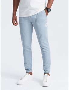 Ombre Clothing Vyriškos struktūriškai megztos sportinės kelnės - šviesiai mėlynos spalvos V4 OM-PASK-0211