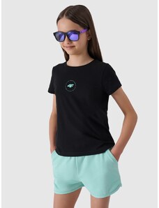 4F T-shirt marškinėliai iš organinės medvilnės lygūs mergaitėms - juodi