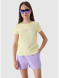 4F T-shirt marškinėliai iš organinės medvilnės lygūs mergaitėms - laimo spalvos