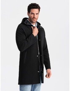 Ombre Clothing Vyriškas paltas su gobtuvu, juoda spalva V2 OM-COSC-0112