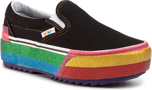 black glitter slip on vans