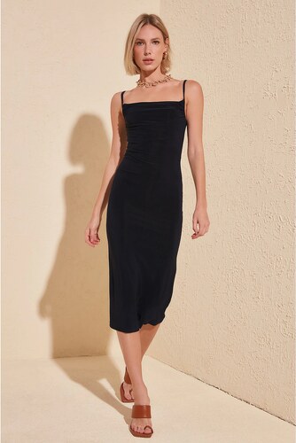 Trendyol Navy Blue Collar Knitted Dress 