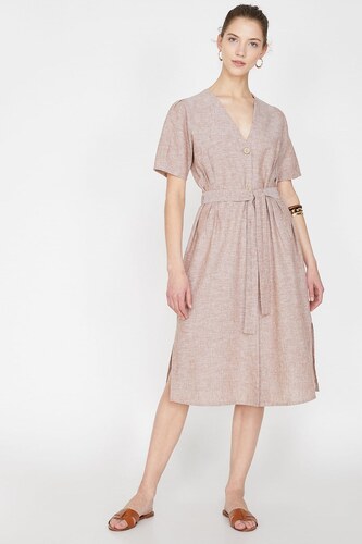 Collar Short Sleeve Midi Dress 