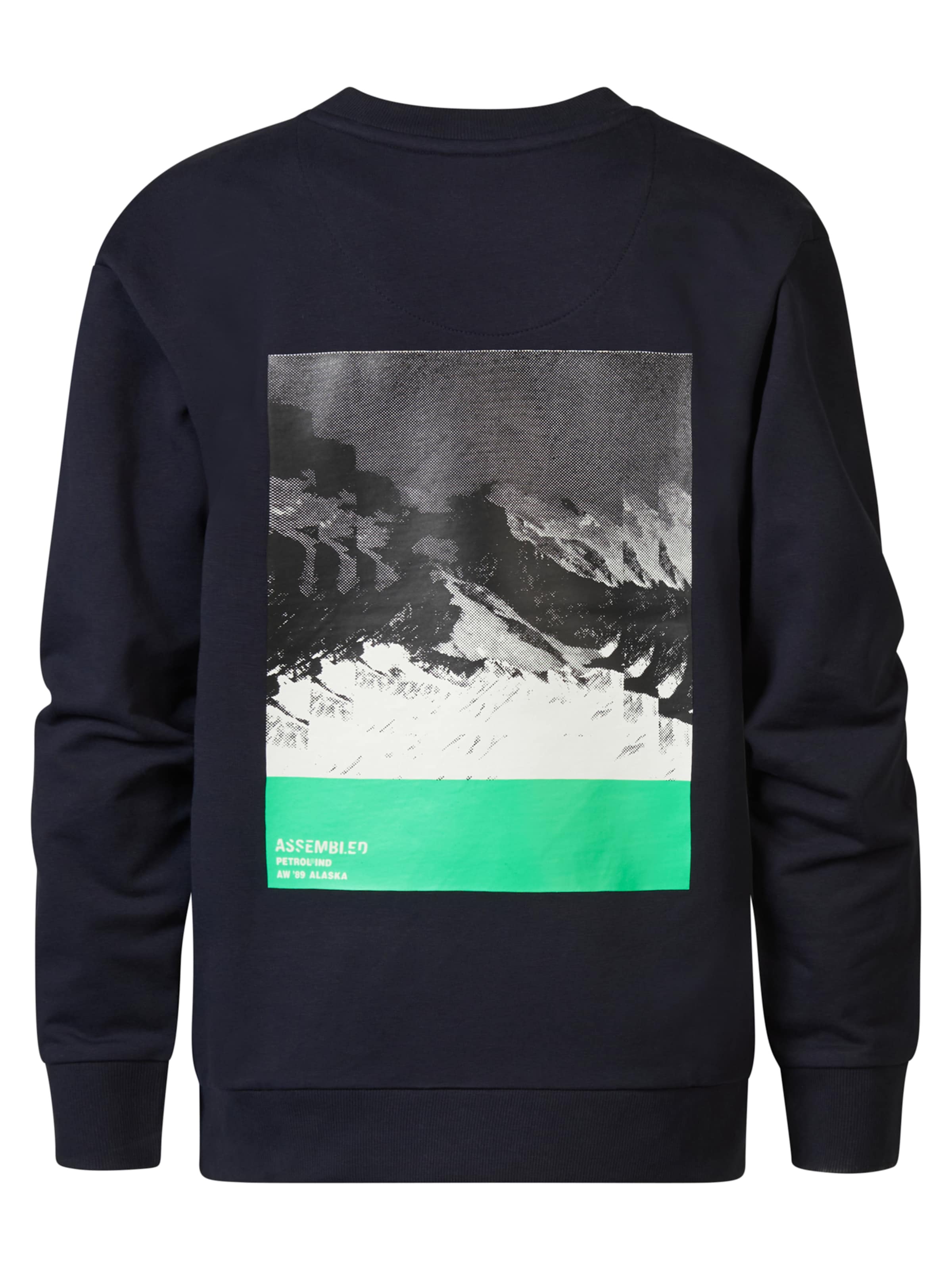 Petrol Industries Megztinis be užsegimo 'Stevens Village' tamsiai mėlyna jūros spalva / pilka / šviesiai žalia / balta