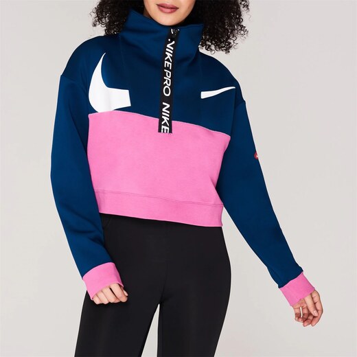 nike women's pro get fit colorblocked fleece half zip top