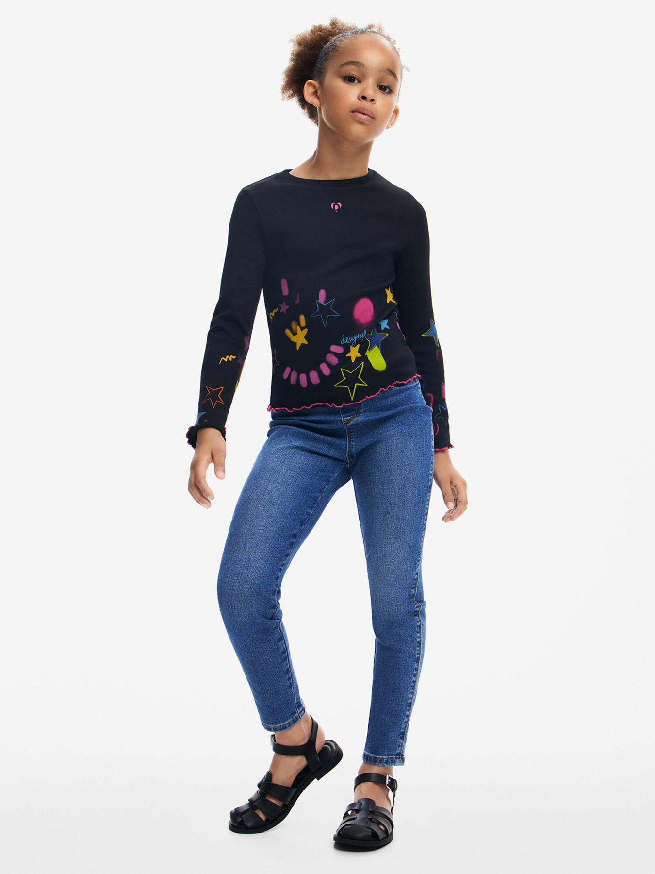 Desigual Marškinėliai mėlyna / geltona / rožinė / juoda