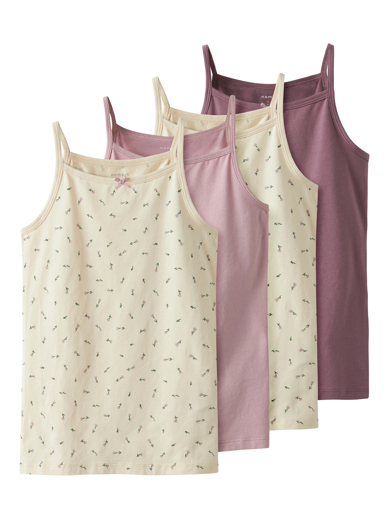 NAME IT Apatiniai marškinėliai gelsvai pilka spalva / tamsiai žalia / alyvinė spalva / rausvai violetinė spalva