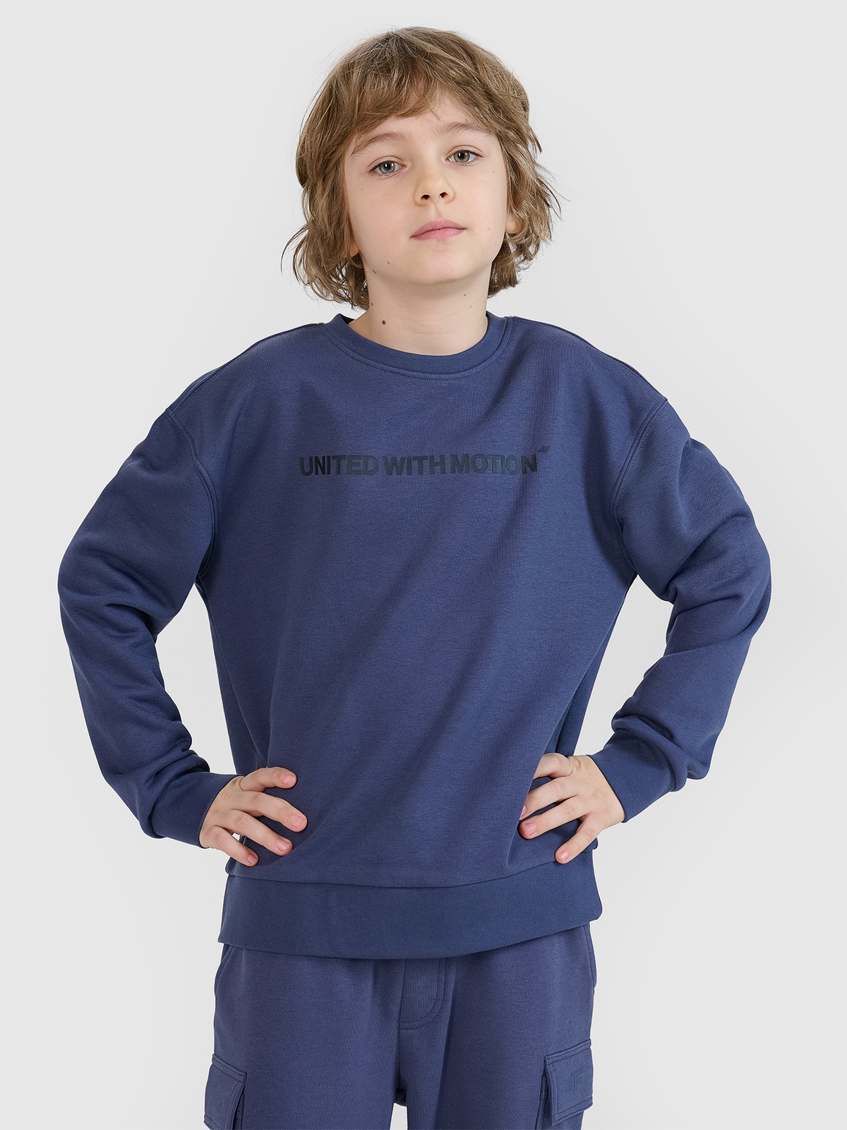 4F Sportinis neatsegamas džemperis be gobtuvo berniukams - tamsiai mėlyna