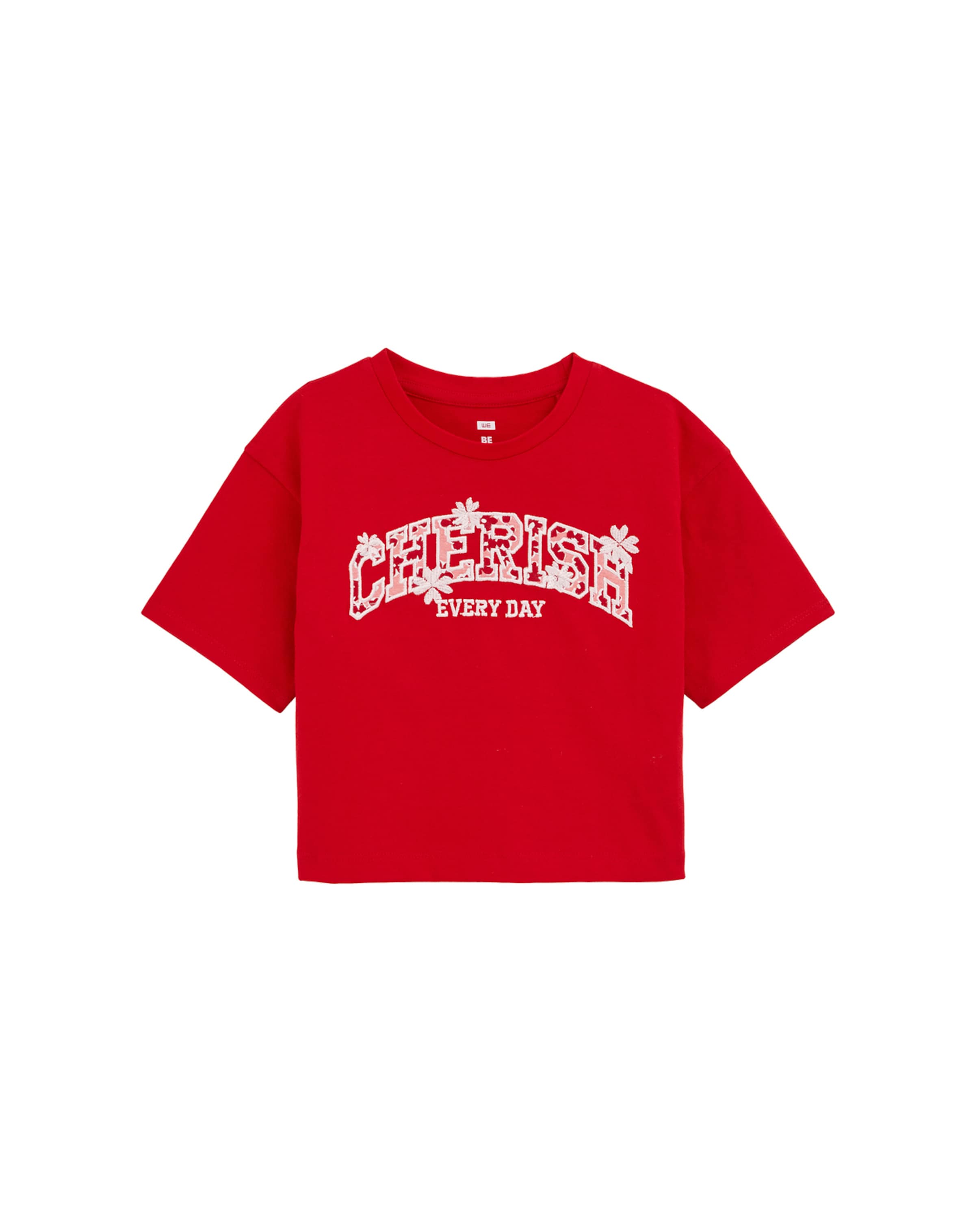 WE Fashion Marškinėliai rožių spalva / raudona / balta