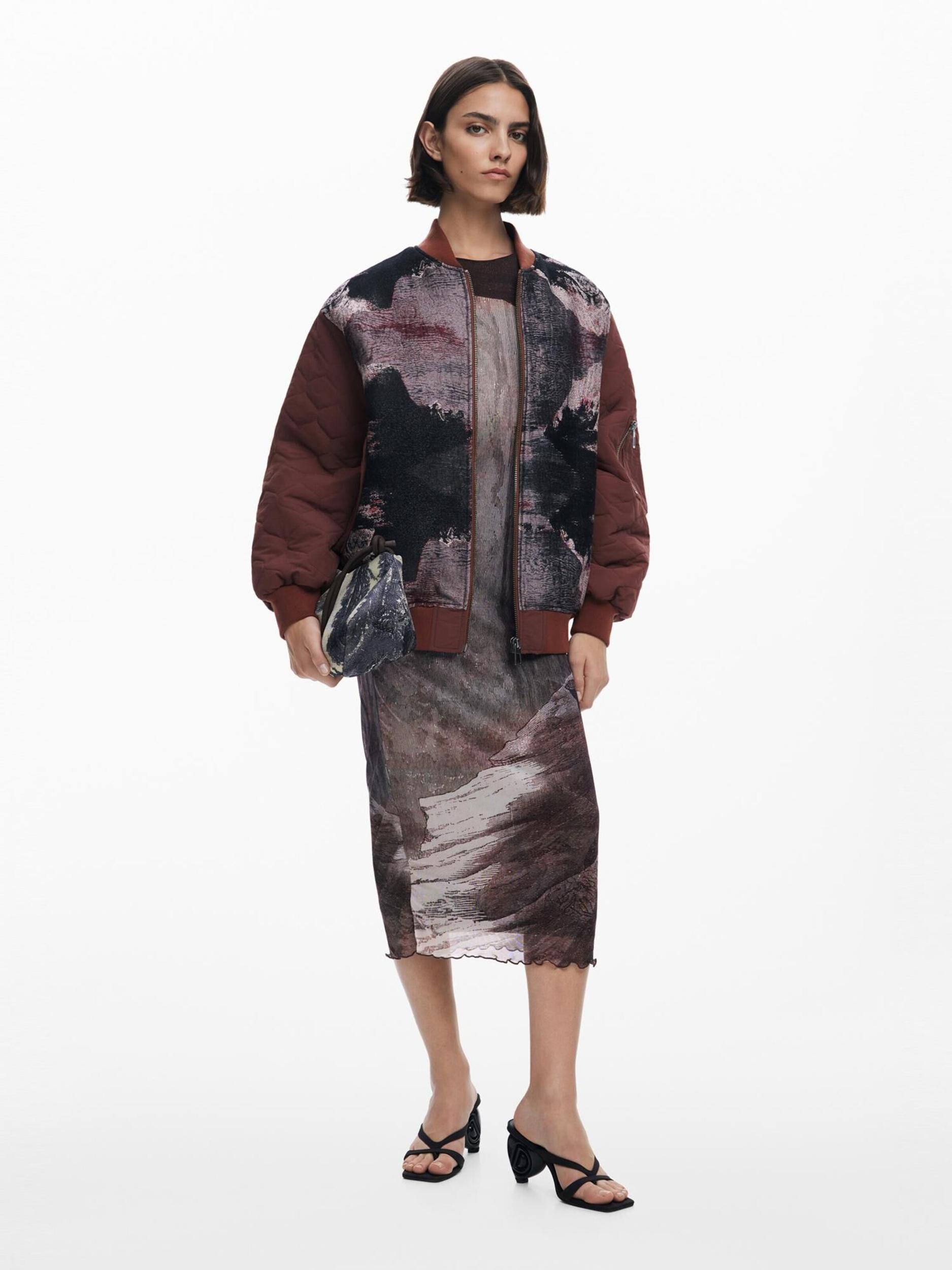 Desigual Demisezoninė striukė rusva / pilka / juoda / balta