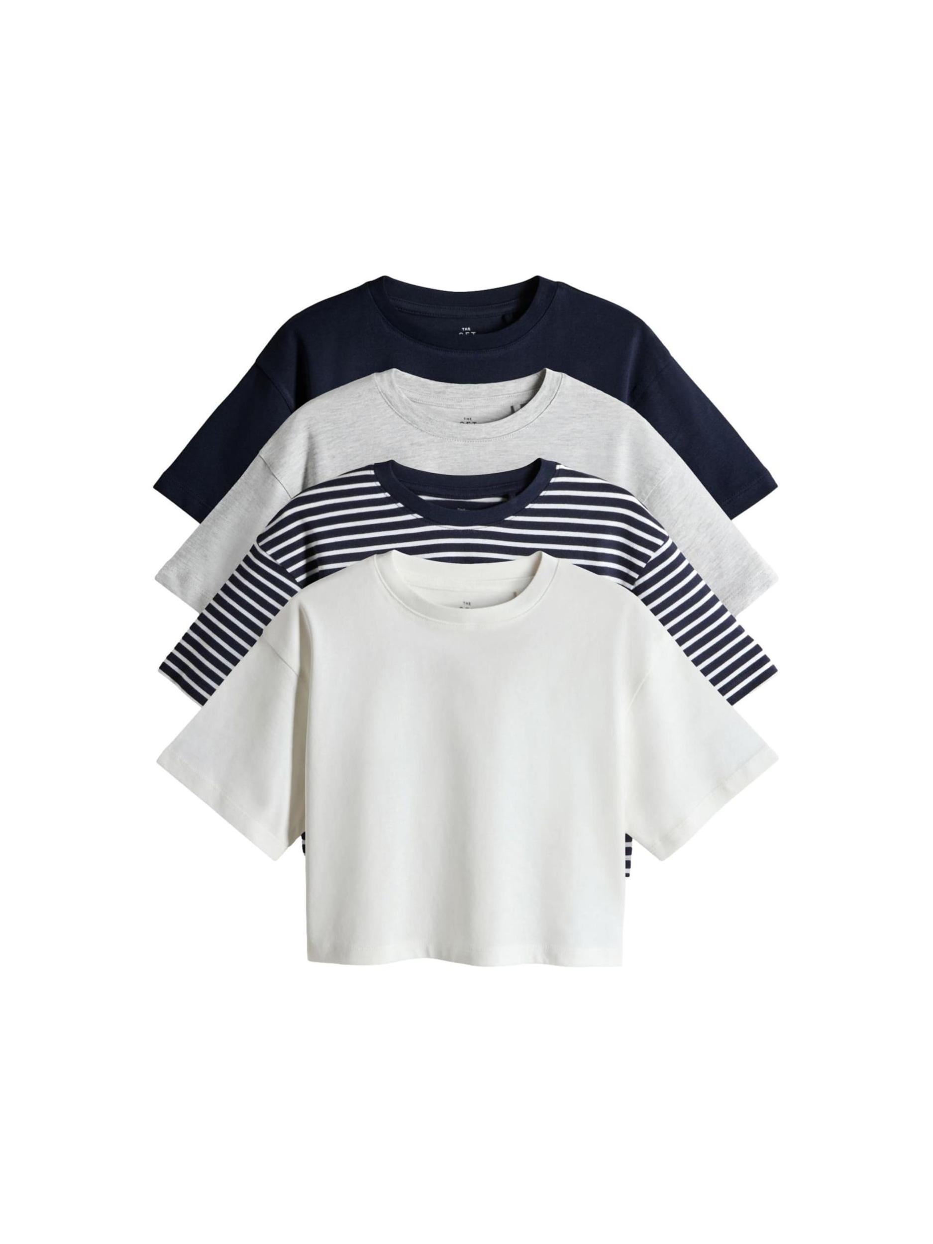 The Set Marškinėliai tamsiai mėlyna jūros spalva / tamsiai mėlyna / margai pilka / balta