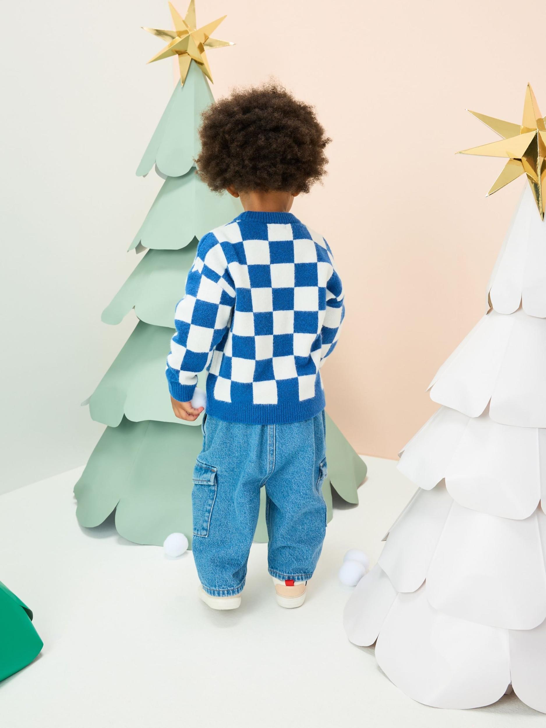 Next Megztinis smėlio spalva / sodri mėlyna („karališka“) / raudona / balta