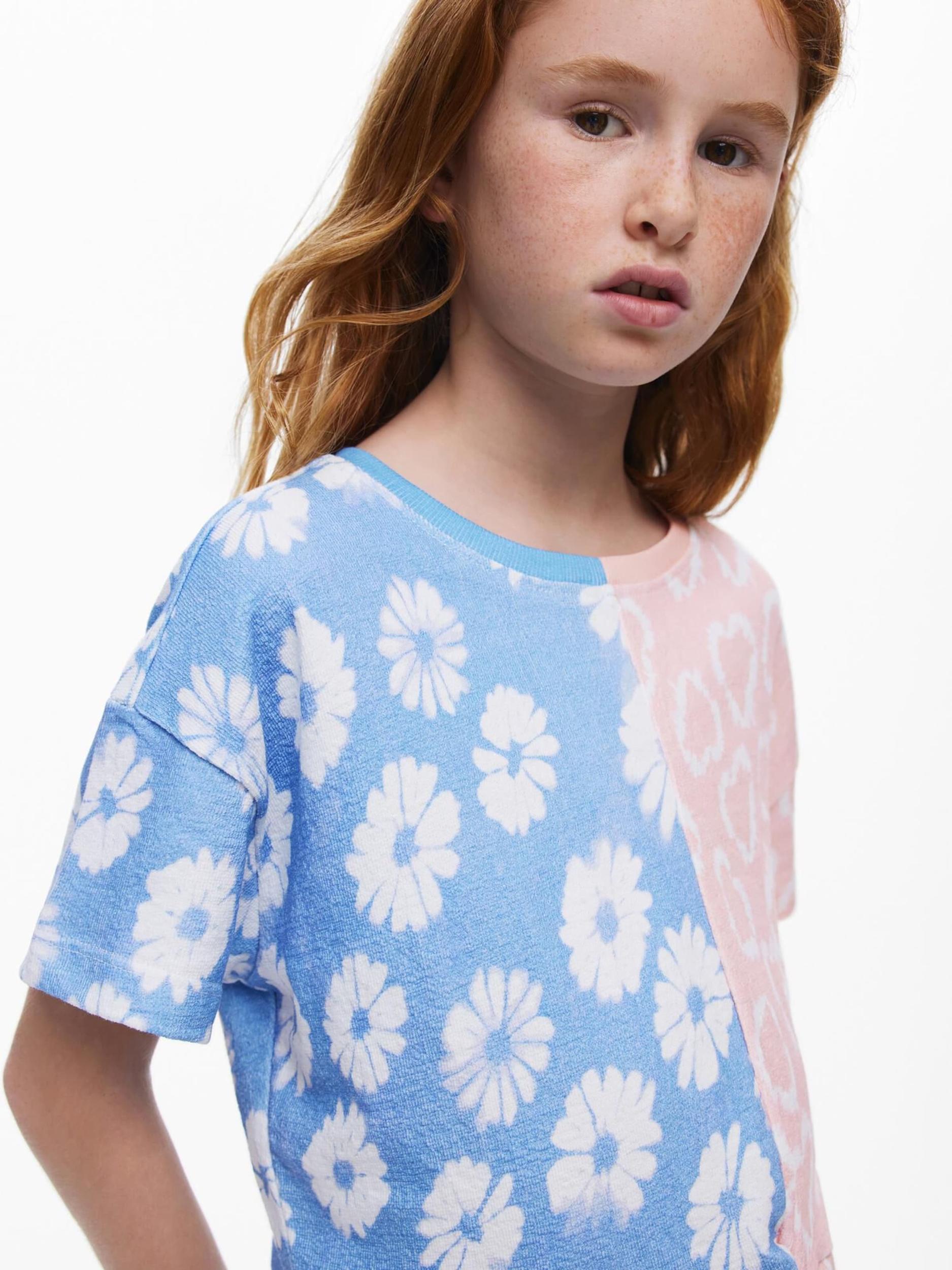 Desigual Marškinėliai neoninė mėlyna / rožių spalva / balta