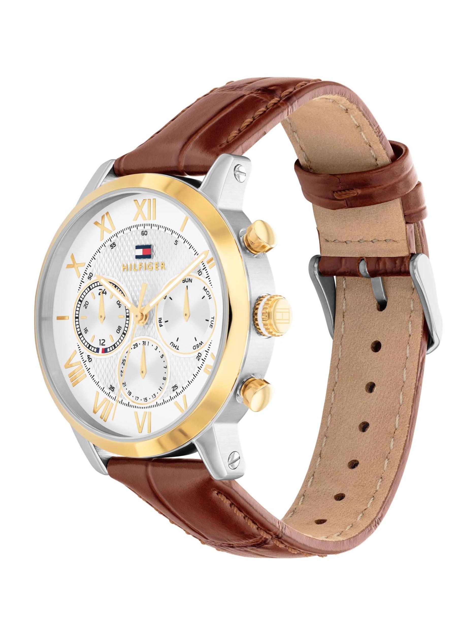 TOMMY HILFIGER Analoginis (įprasto dizaino) laikrodis 'OXFORD' ruda / auksas / balta