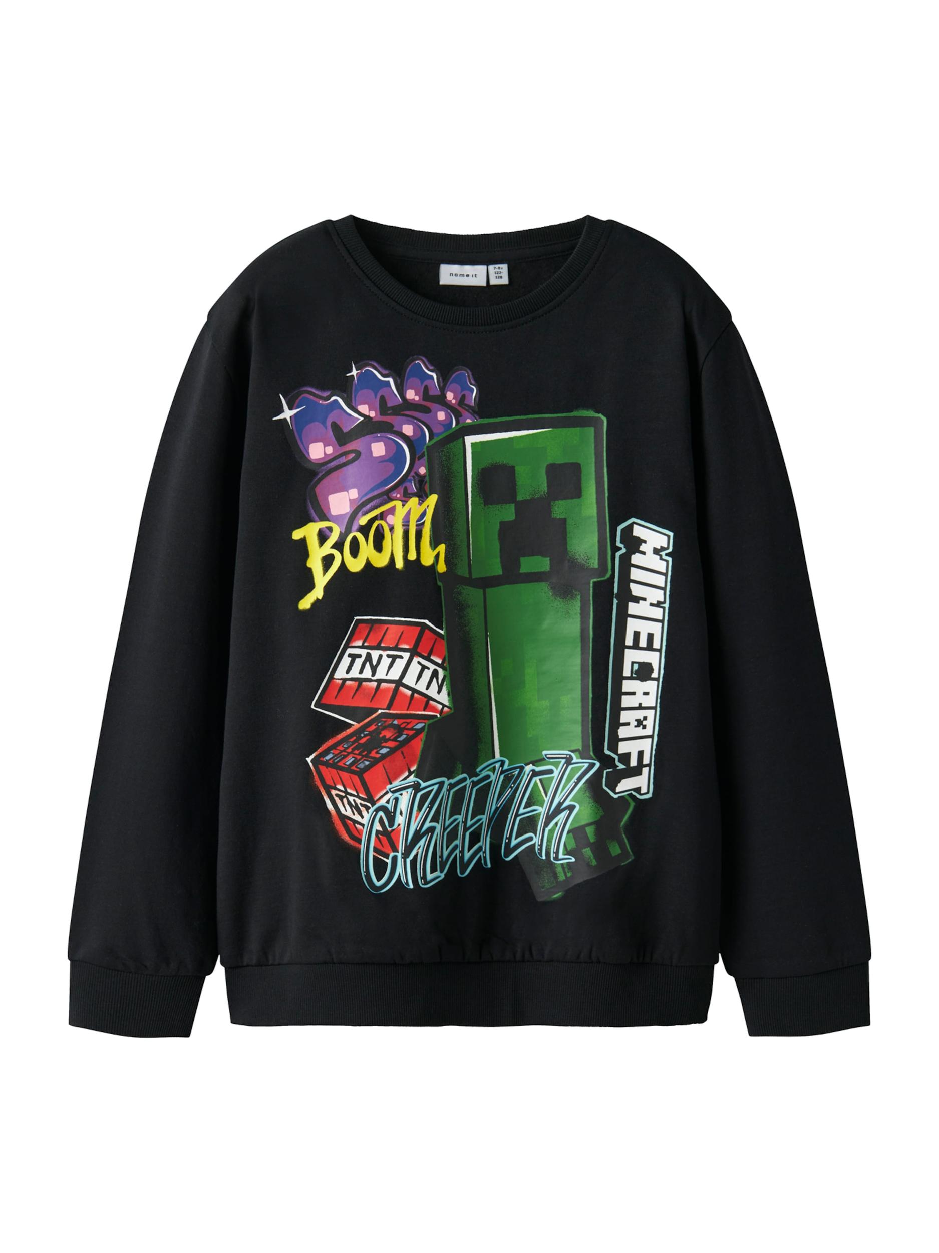 NAME IT Megztinis be užsegimo 'NKMMinecraft' tamsiai žalia / purpurinė / raudona / juoda