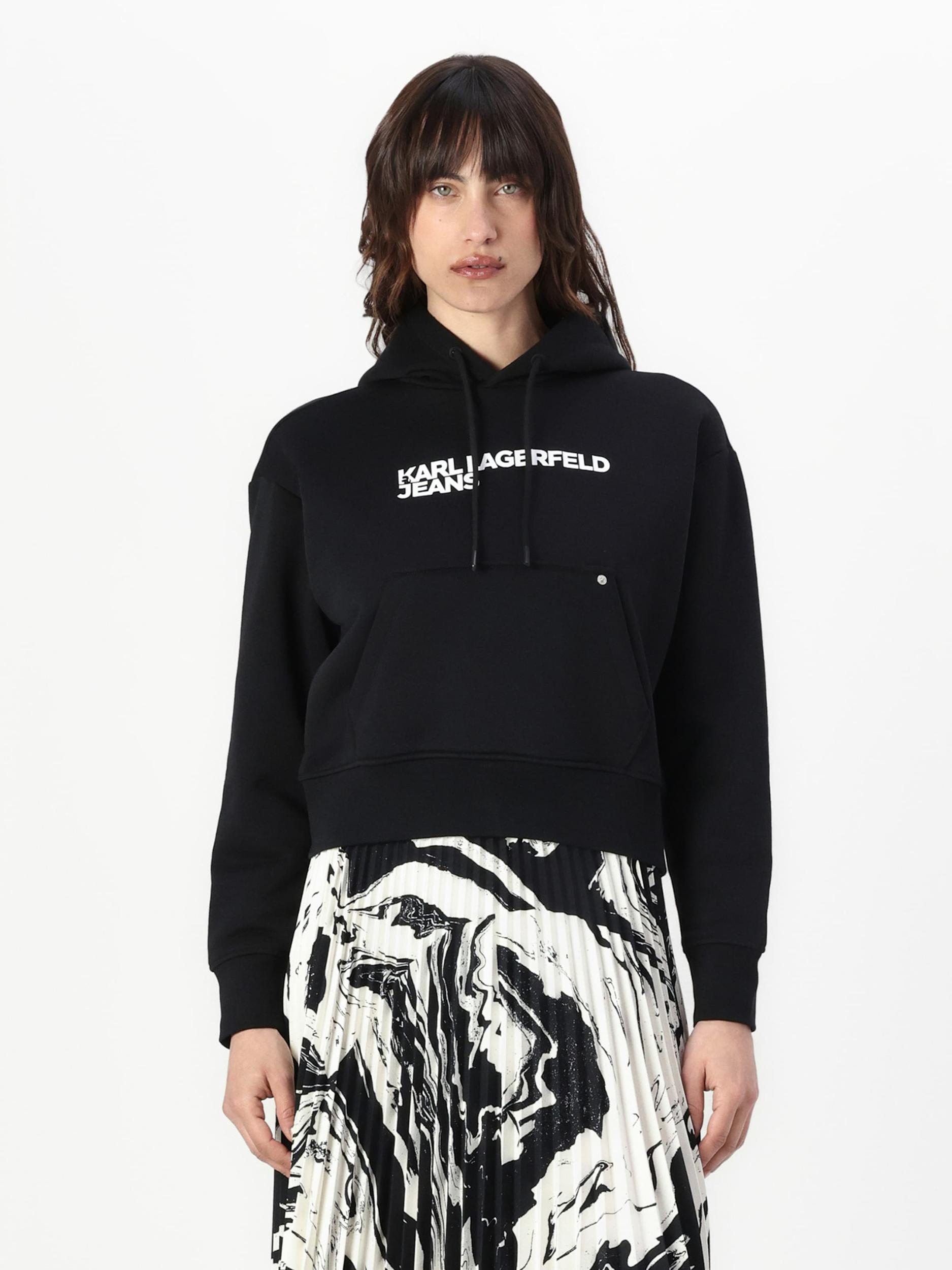 KARL LAGERFELD JEANS Megztinis be užsegimo juoda / balta