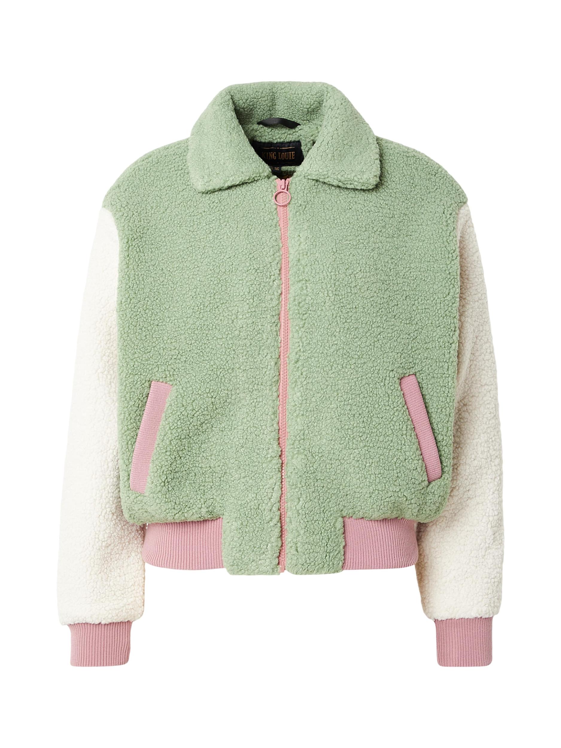 King Louie Demisezoninė striukė 'Fay' žalia / ryškiai rožinė spalva / natūrali balta