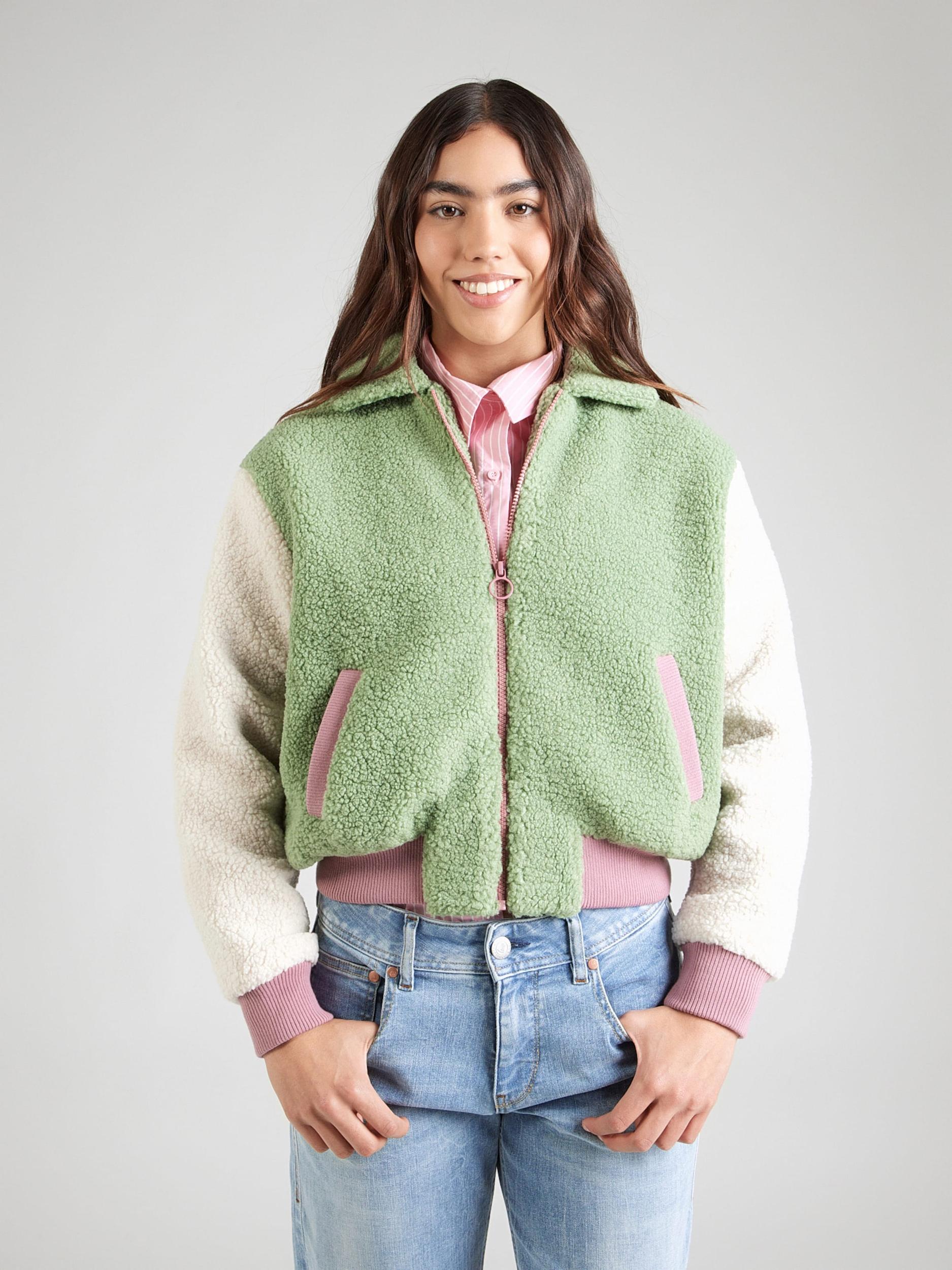 King Louie Demisezoninė striukė 'Fay' žalia / ryškiai rožinė spalva / natūrali balta