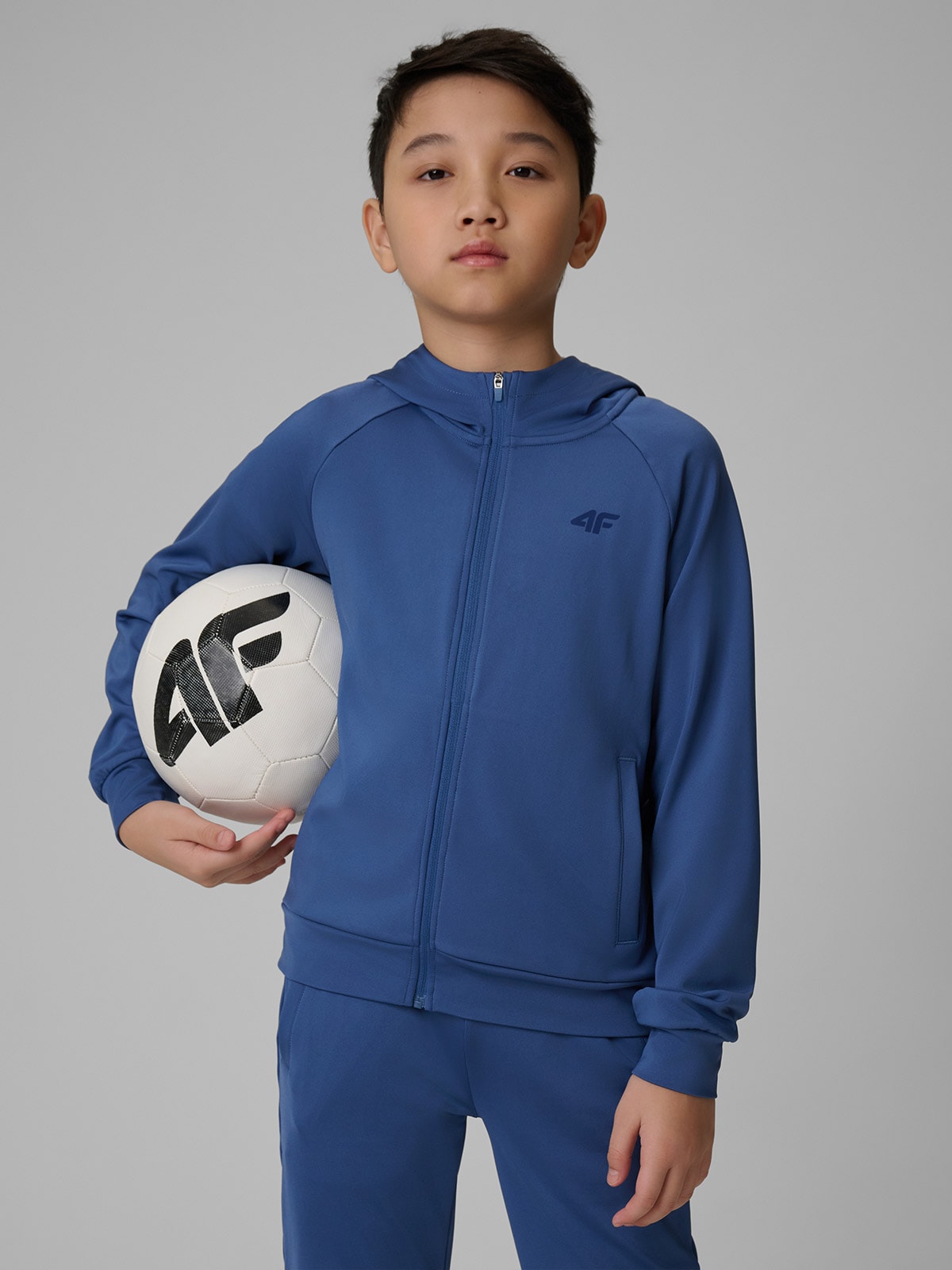 4F Berniukiškas regular sportinis džemperis su gobtuvu - tamsiai mėlynas