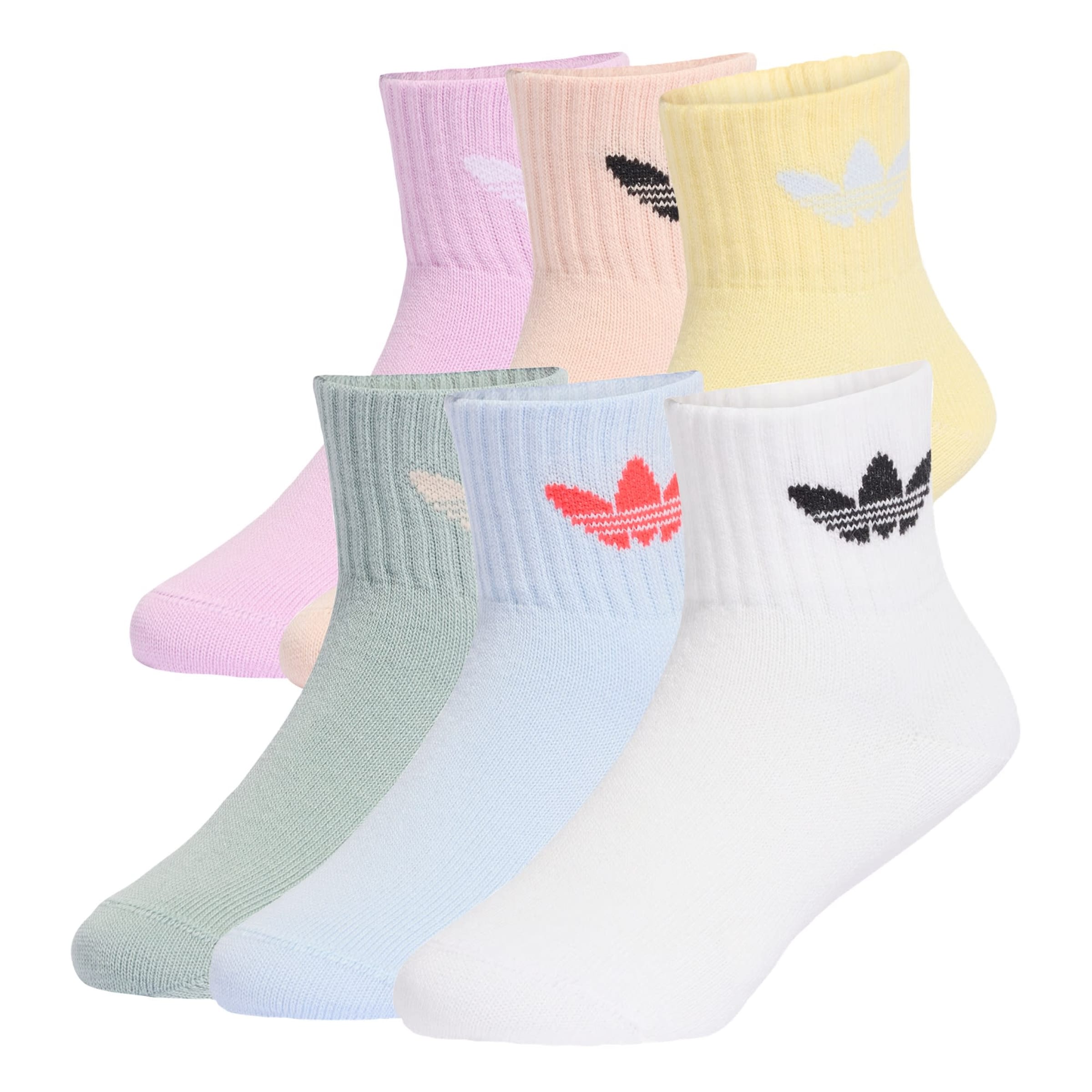 ADIDAS ORIGINALS Kojinės 'Ankle 6 Pairs Kids' šviesiai mėlyna / geltona / mėtų spalva / orchidėjų spalva / rožių spalva / balta