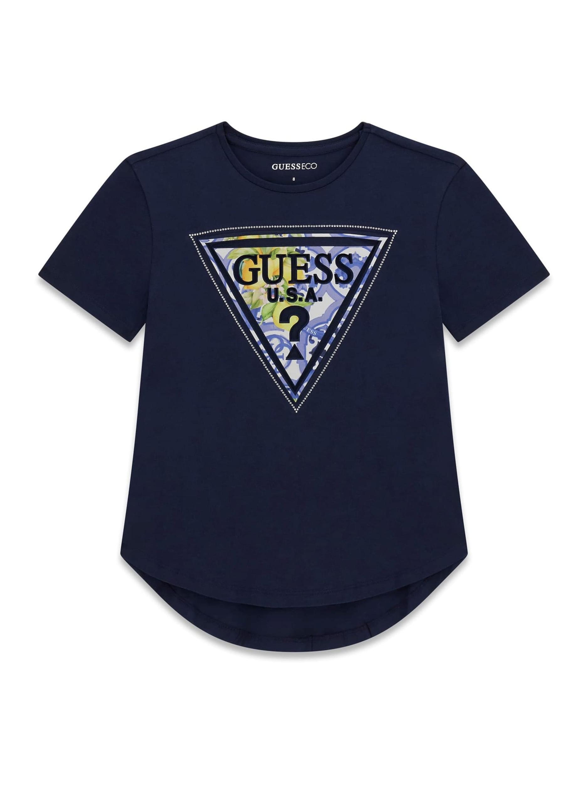 GUESS Marškinėliai tamsiai mėlyna / citrinos spalva / žalia / balkšva